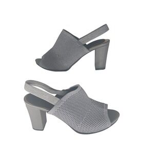 Mysoft Womens Grey Knit Mesh Slingback Block Heel Sandals Open Toe Size 10